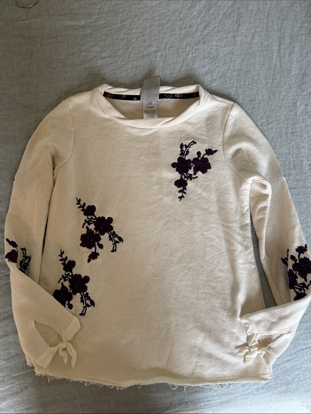 Dolan Left Coast (Anthropologie) Sweater with Dark Purple Floral Embroidery